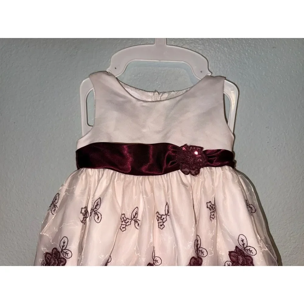 Princess Faith Dress Girls 24M Sleeveless Floral Sequin Party Burgundy Bow NWOT